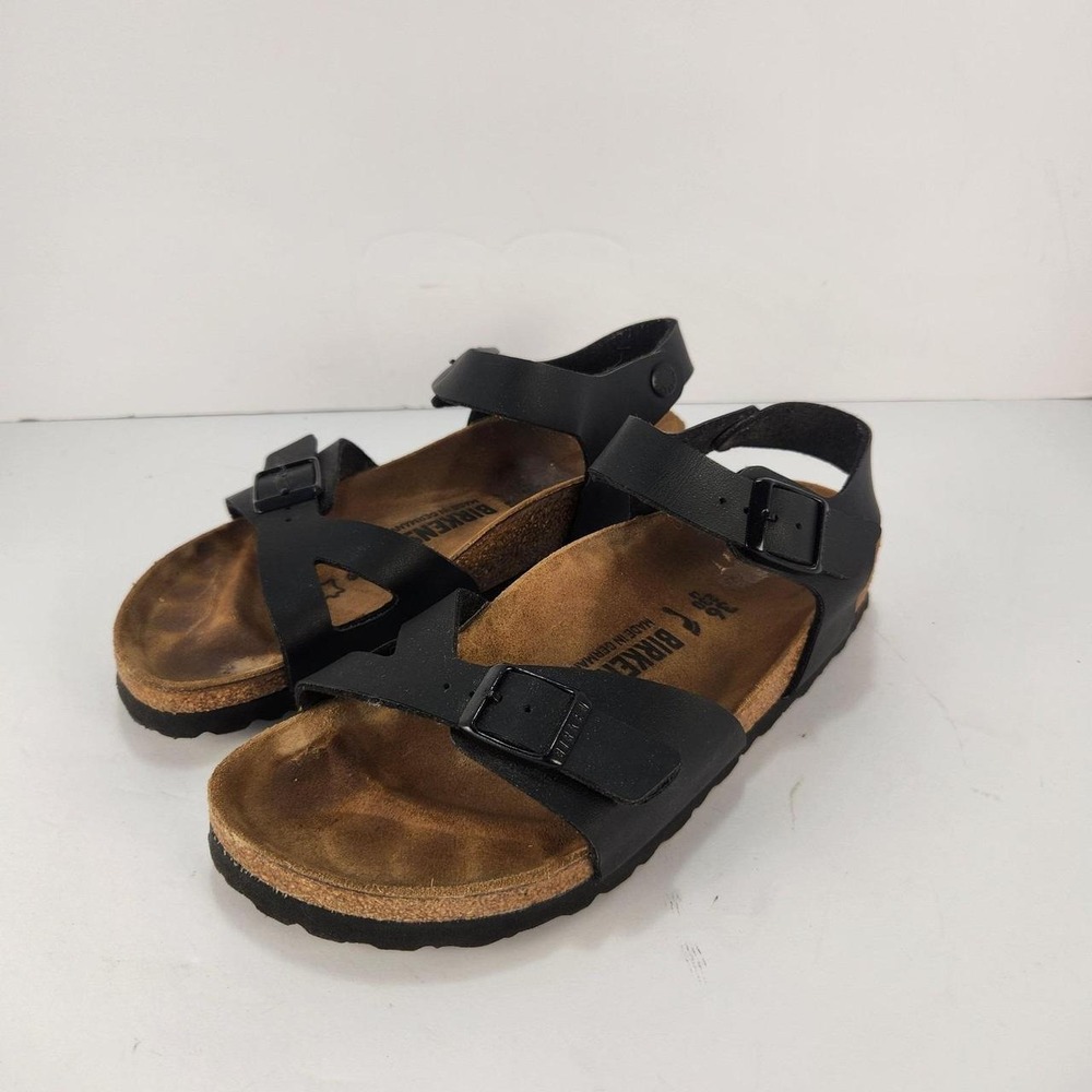 Birkenstock Rio Women's 36 L5 Black Leather Ankle Strap Cork Sandals Germany